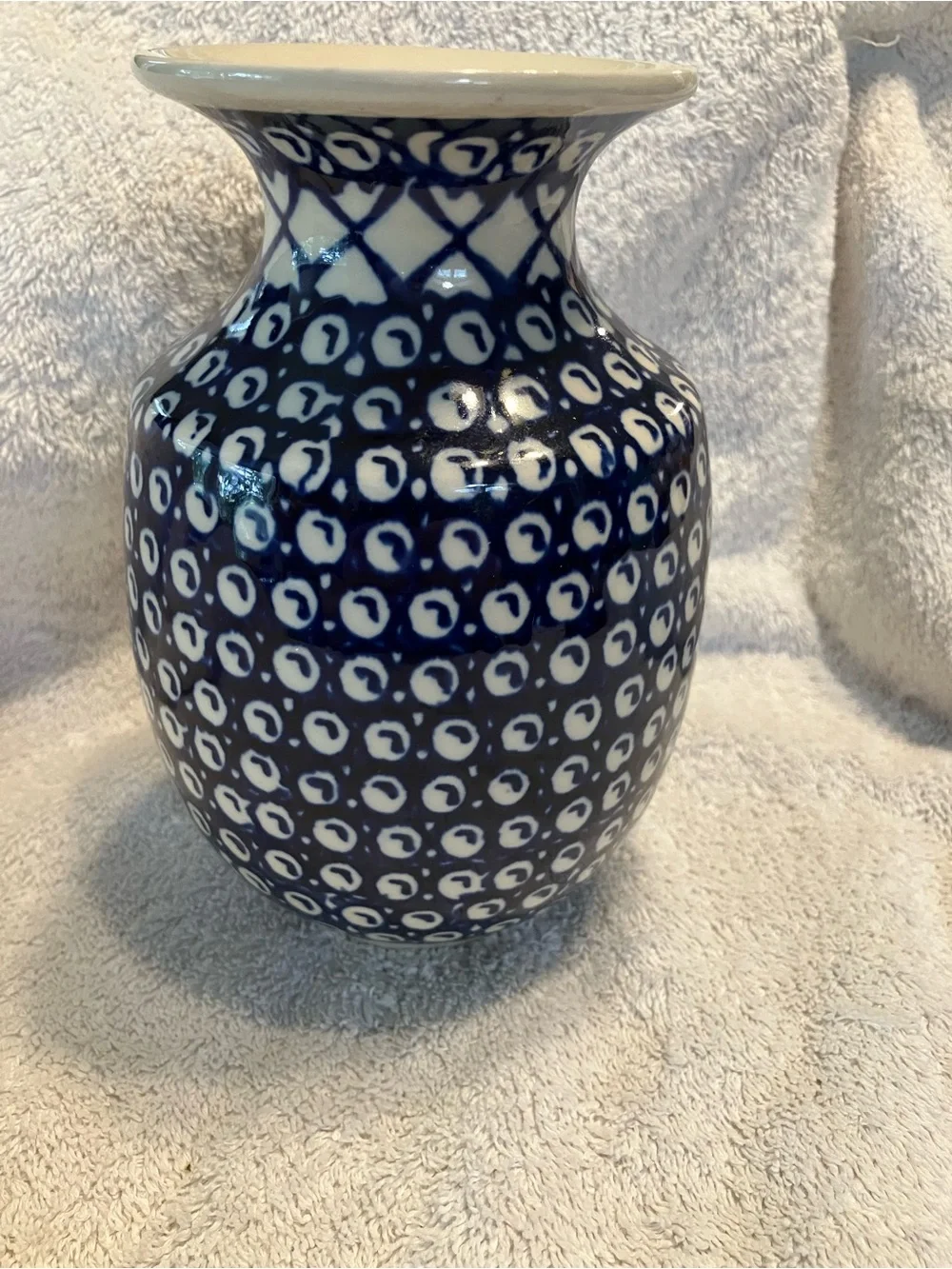 Blue Rose Polish Pottery vase 7 inches Bolesławiec, Poland